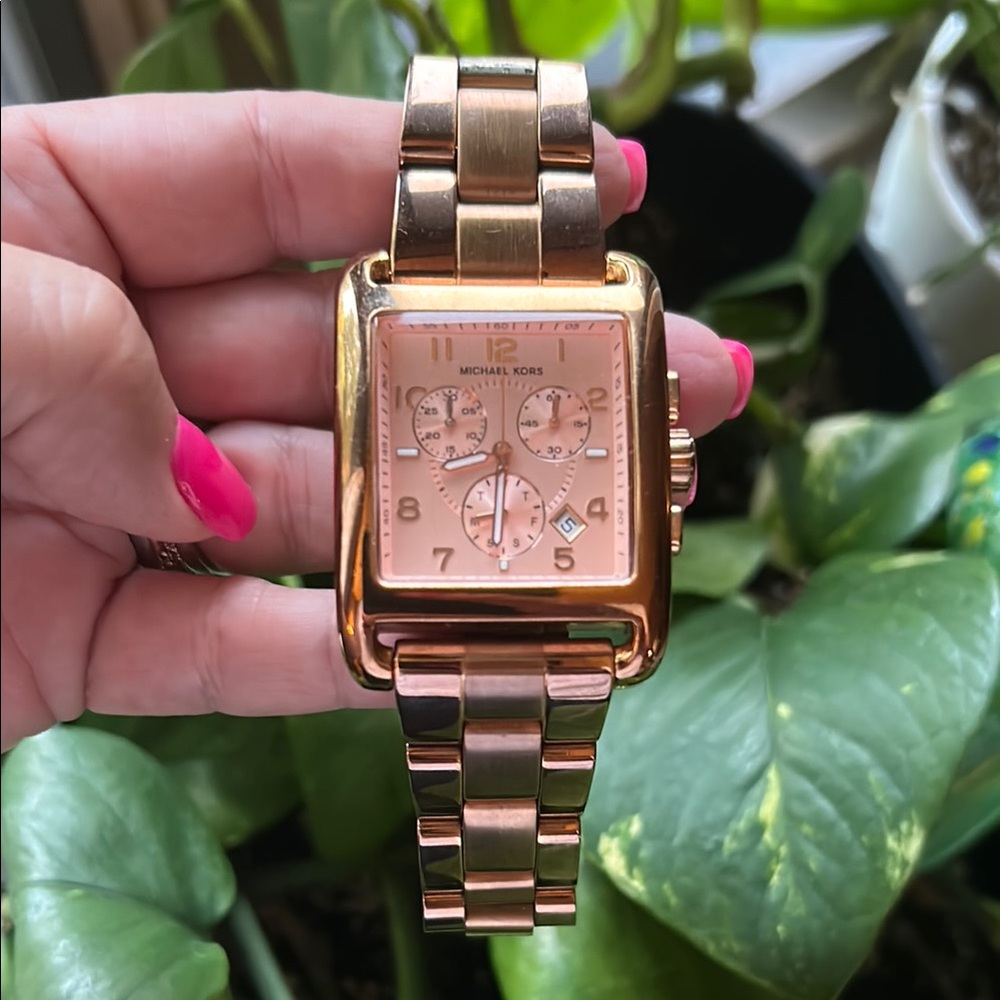 Michael Kors Rose Gold Stainless Steel Square Watch